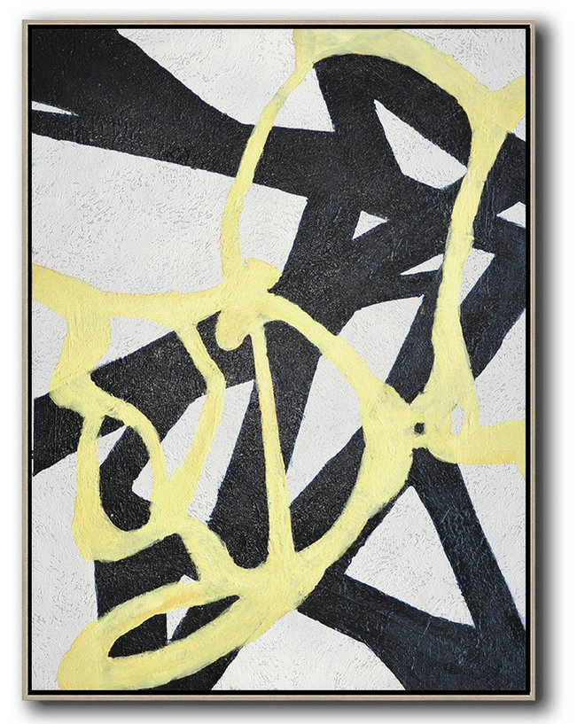 Extra Large Acrylic Painting On Canvas,Hand-Painted Black And White Minimal Painting On Canvas,Acrylic Painting Large Wall Art